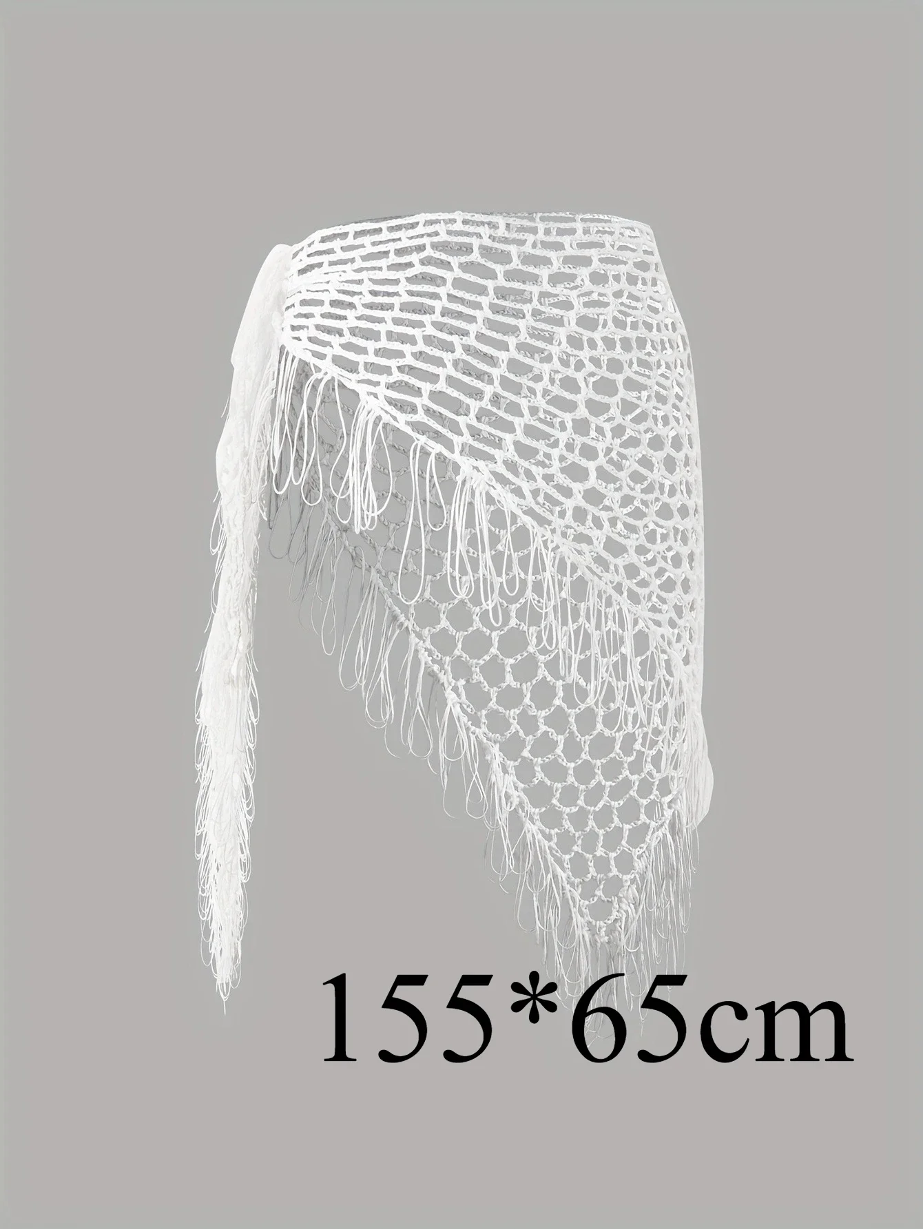Hand-Crocheted Women's Beach Wrap Skirt, bohemian openwork fringe design, white bikini cover-up for seaside vacation