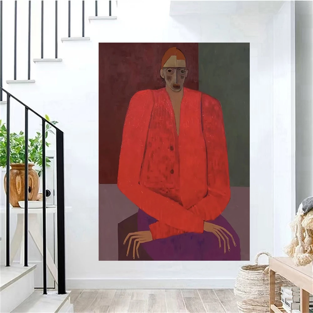 Wabi-Sabi Mid-Century Modern Hand-Painted Abstract Figure Oil Painting Living Room Decoration Hanging Painting，Canvas Wall Art