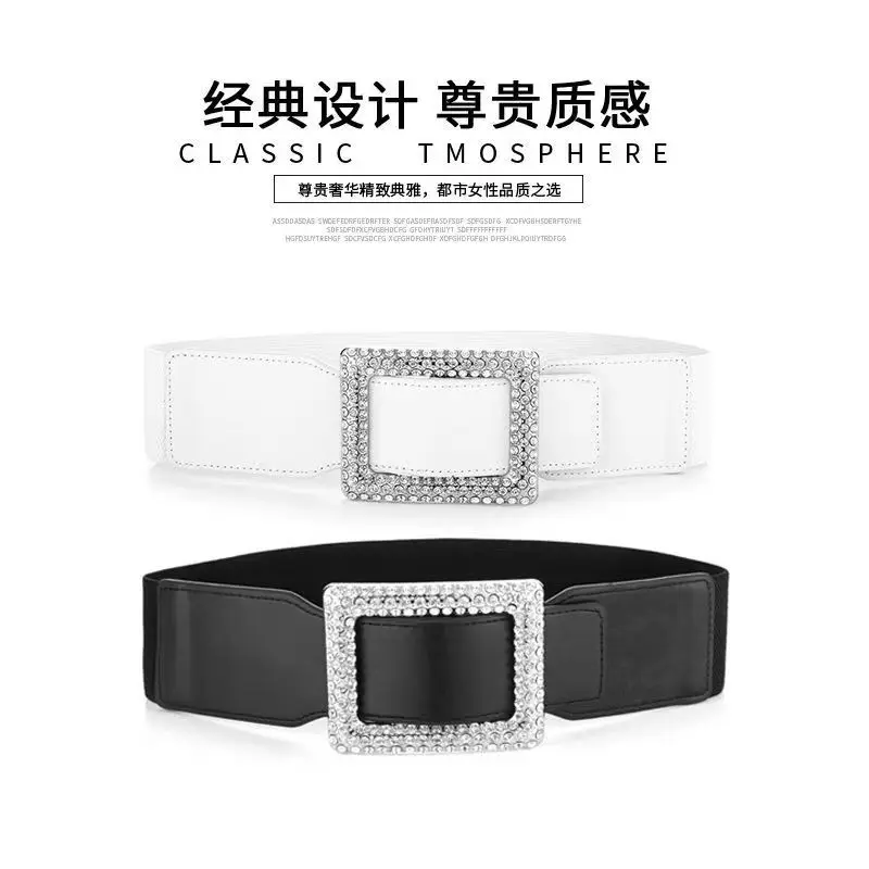 Damen Weißer Strass PU-Leder Mode Diamant-Dekorationsgürtel Elastischer Taillengürtel Koreanischer Stil Kristall 2026 Schwarz Neues Produkt – Detail 2