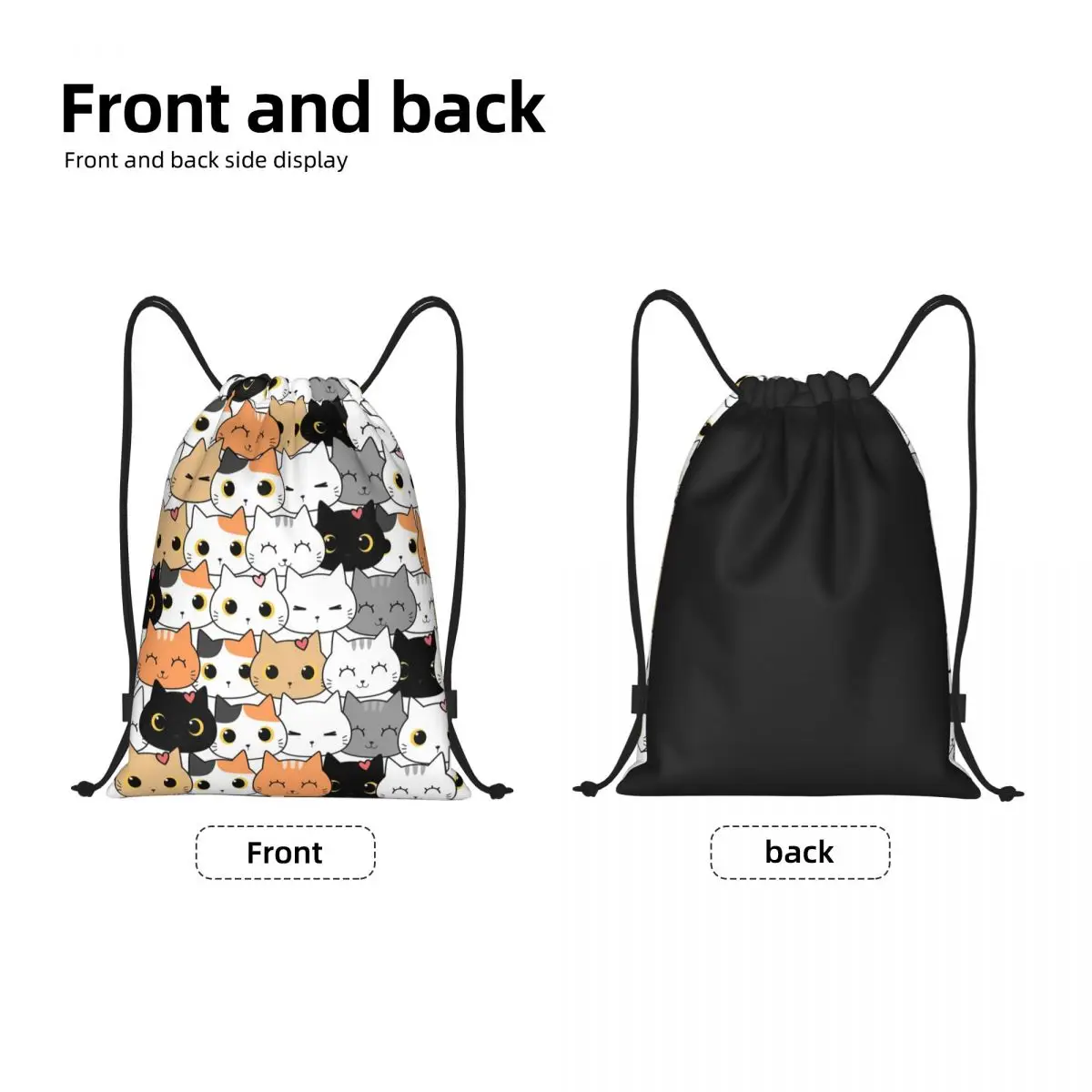 Custom Cute Kitten Cat Doodle Drawstring Backpack Women Men Gym Sport Sackpack Portable Funny Cartoon Shopping Bag Sack