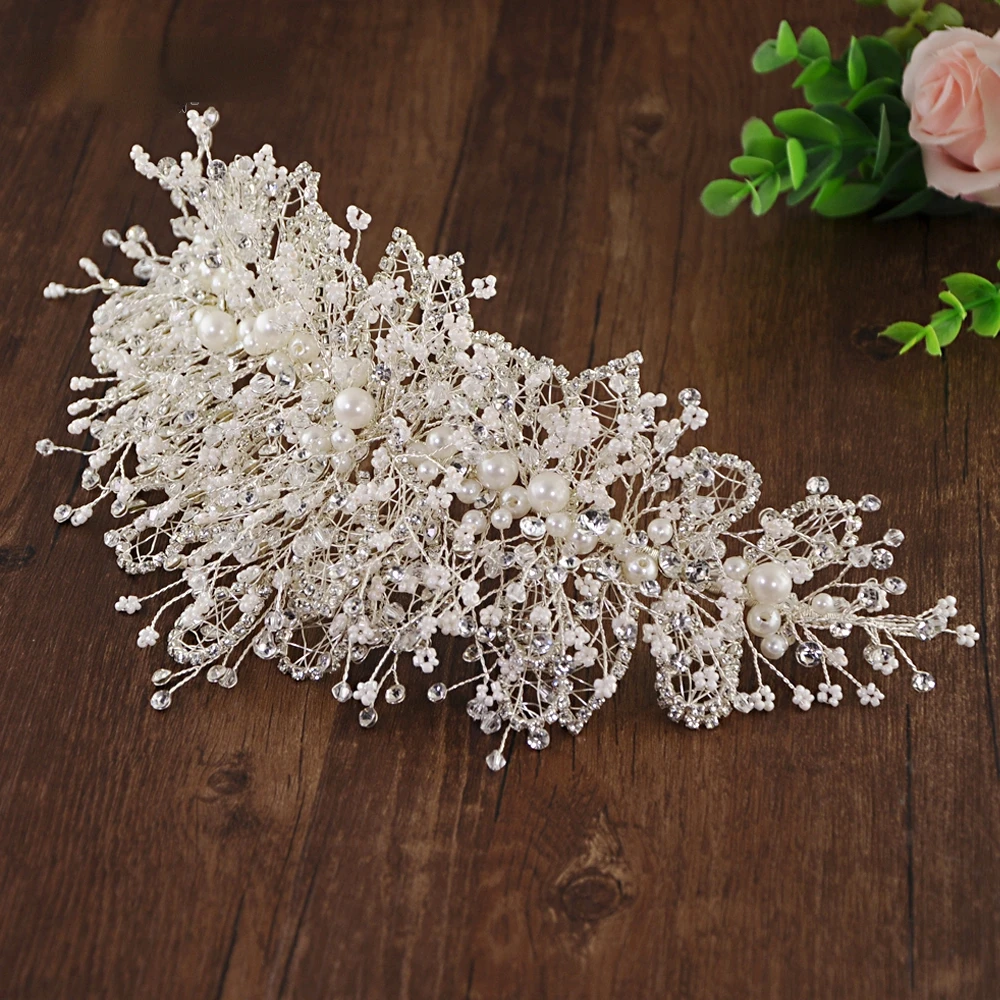 2022 Fashion Wedding Crown Fascinators Multilevel Pearl Rhinestone Wedding Hair Accessories Fancy Wedding Bridal Headpieces