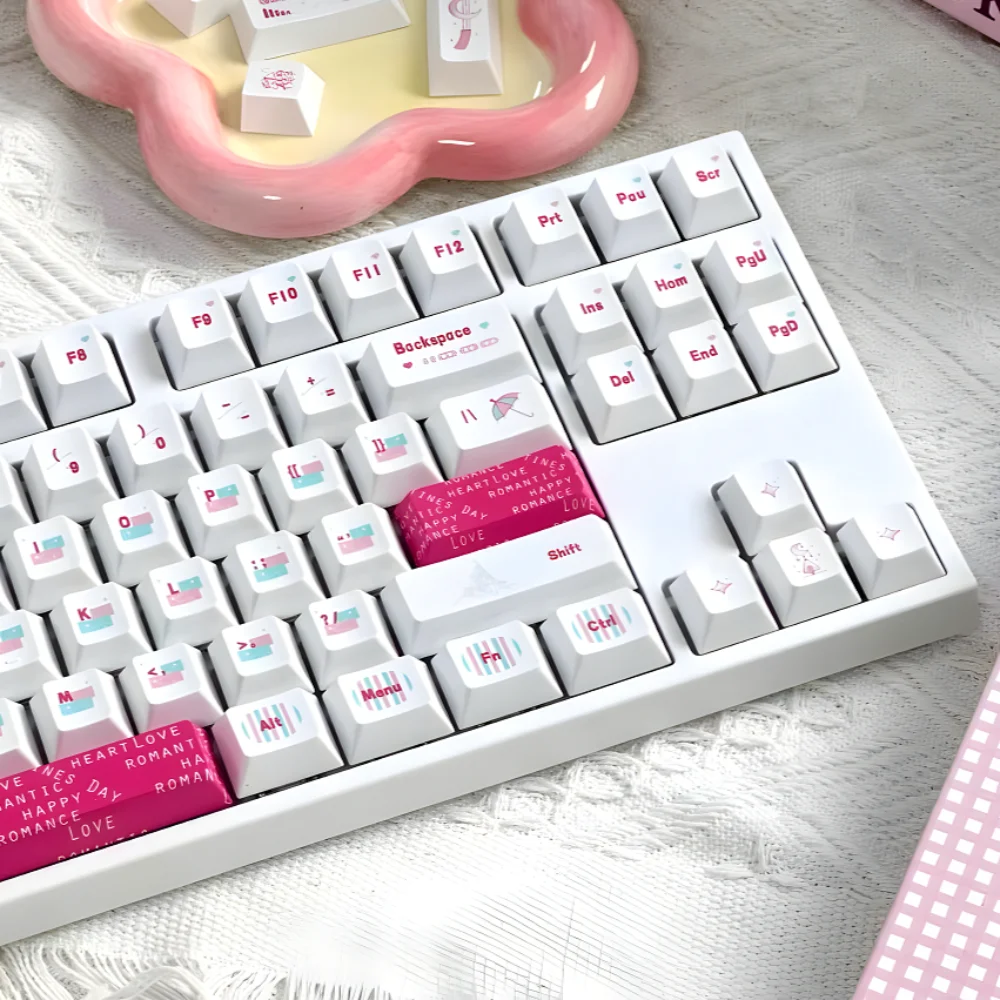 

Tiffany 136 Key Cherry Key Cap Set PBT Girls Pink Gift for 60/64/84/98/108 Mechanical Keyboard Accessories