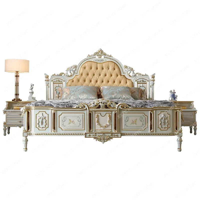 Hersha Court French Furniture Solid Wood Carving Rococo Crack Paint 2 M Double Bed 1.8 M Marriage Bed P2