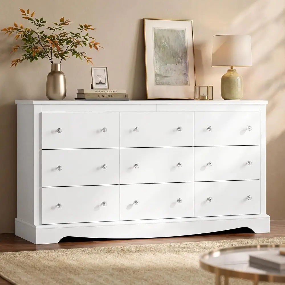63 Drawer or Bedroom, 9 Drawer Dresser with Exclusive Anti-Tip Structure, Large Wooden Chest of Drawers with Metal Handles for L