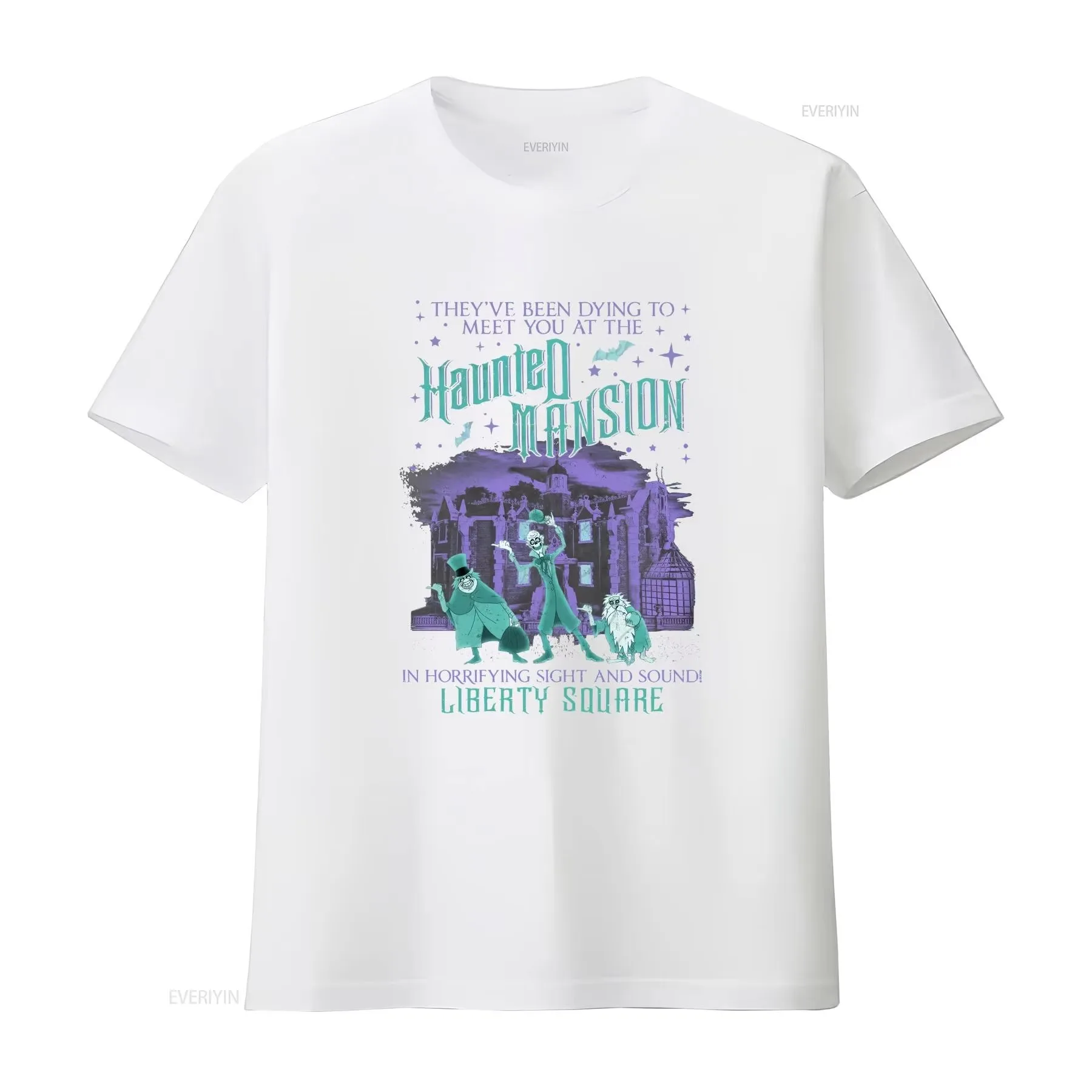 1 Stück Vintage Haunted Mansion Liberty Square Baumwoll-T-Shirt, Unisex, für Männer, Frauen und Kinder, Streetwear, lässiges Oberteil mit kurzen Ärmeln. – Detail 7