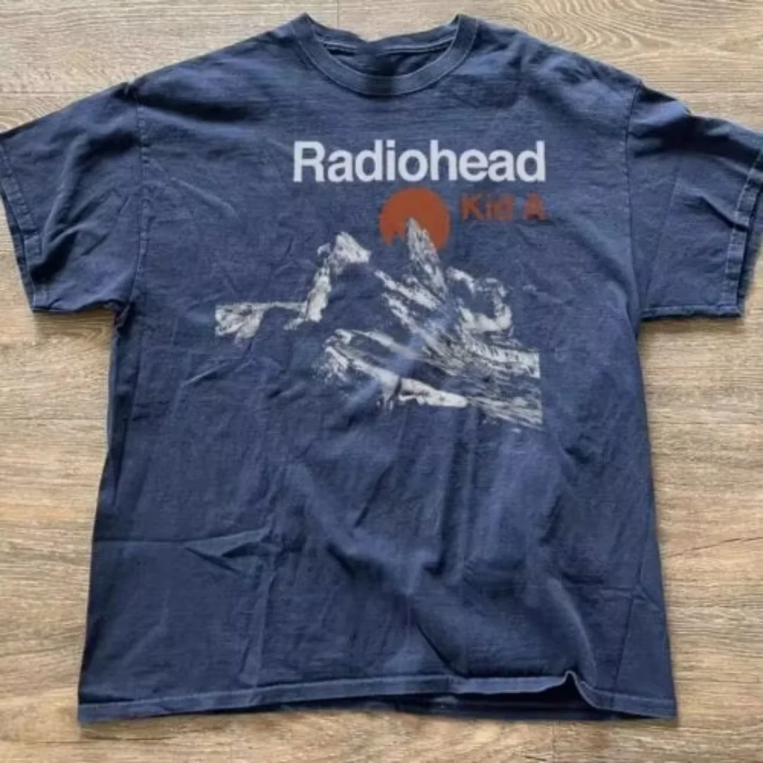 Radiohead Kid A Album Tour Rare Navy Blue T-Shirt Short Sleeve T-Shirt Women Same High Quality Unisex Cotton Summer
