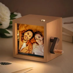 Custom Hand Cranked Photo Flipbook Box Personalized Photocard Holder Flipbook Valentine Day Gifts Solid Wood Slightly Colors