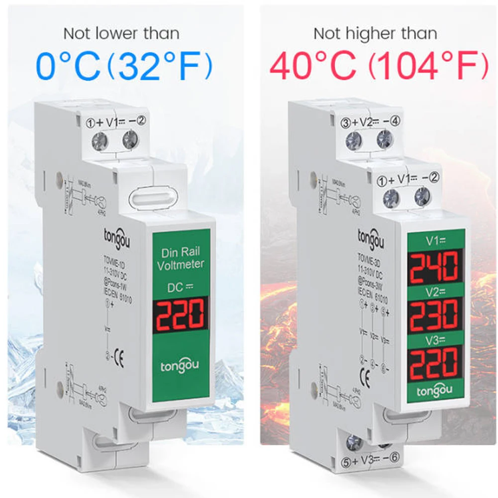 1-kierunkowy miernik napięcia Woltomierz DC 90x75x21mm 11V-310V DC do montażu na szynie Din Miernik napięcia LED Cyfrowy wyświetlacz Narzędzia