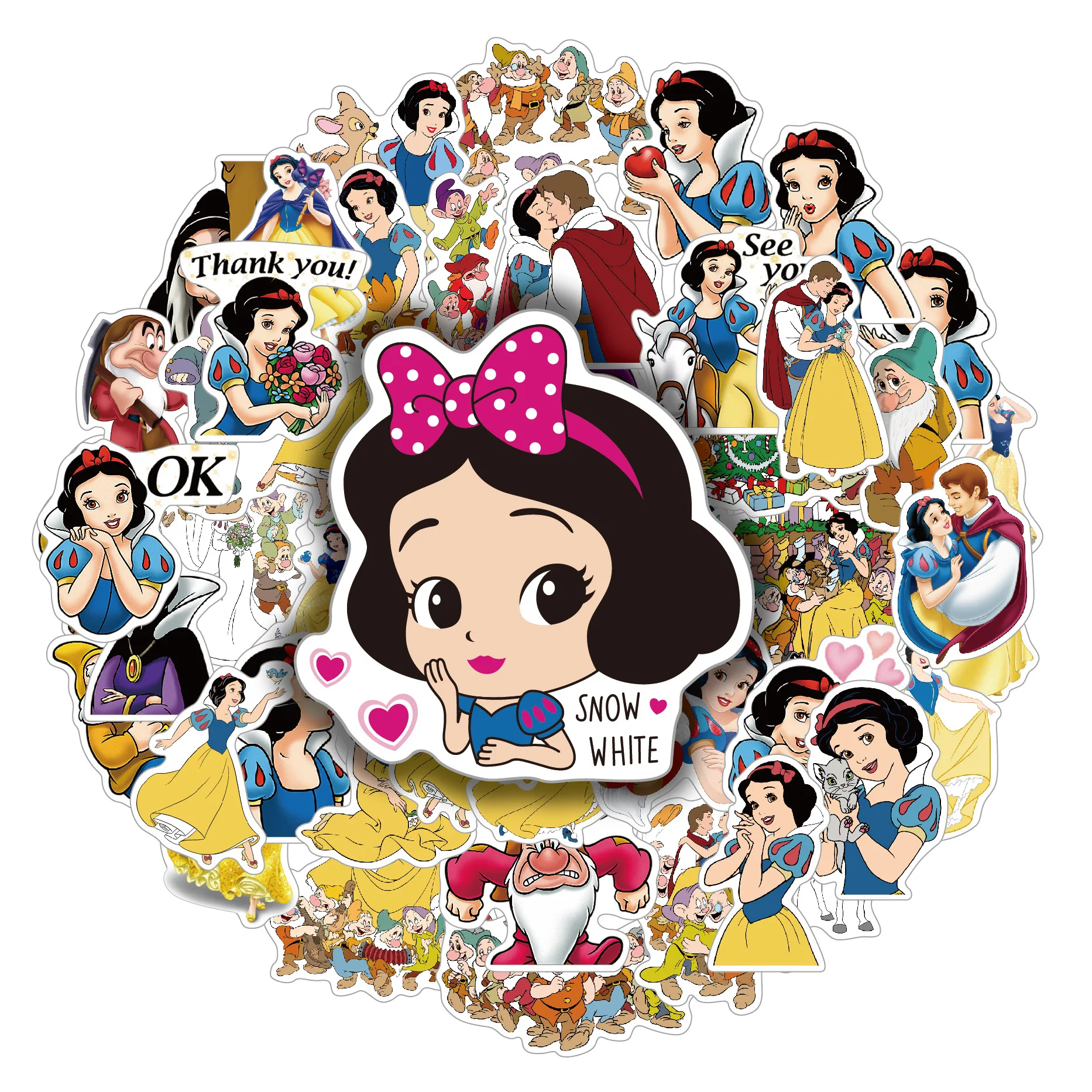 

49 шт. наклейки для рукоделия Белоснежки: разнообразные отпечатки для журналов, гаджетов — высококачественный клей, сладкое искусство для энтузиастов каваи