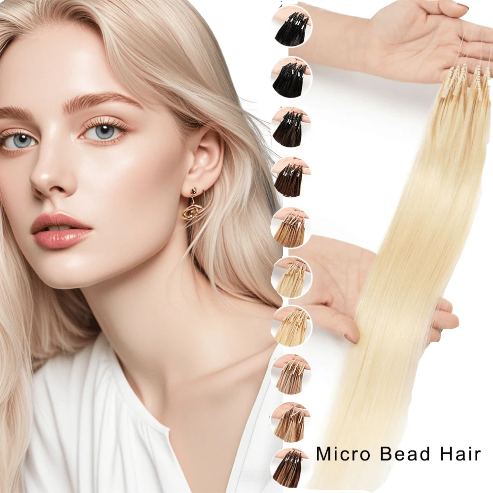 Micro Bead Hair Extensions 8D Silicone Nano Ring Hair Invisible Mini Silicon Beads Easy to Install Highlights Blonde Hair 30g