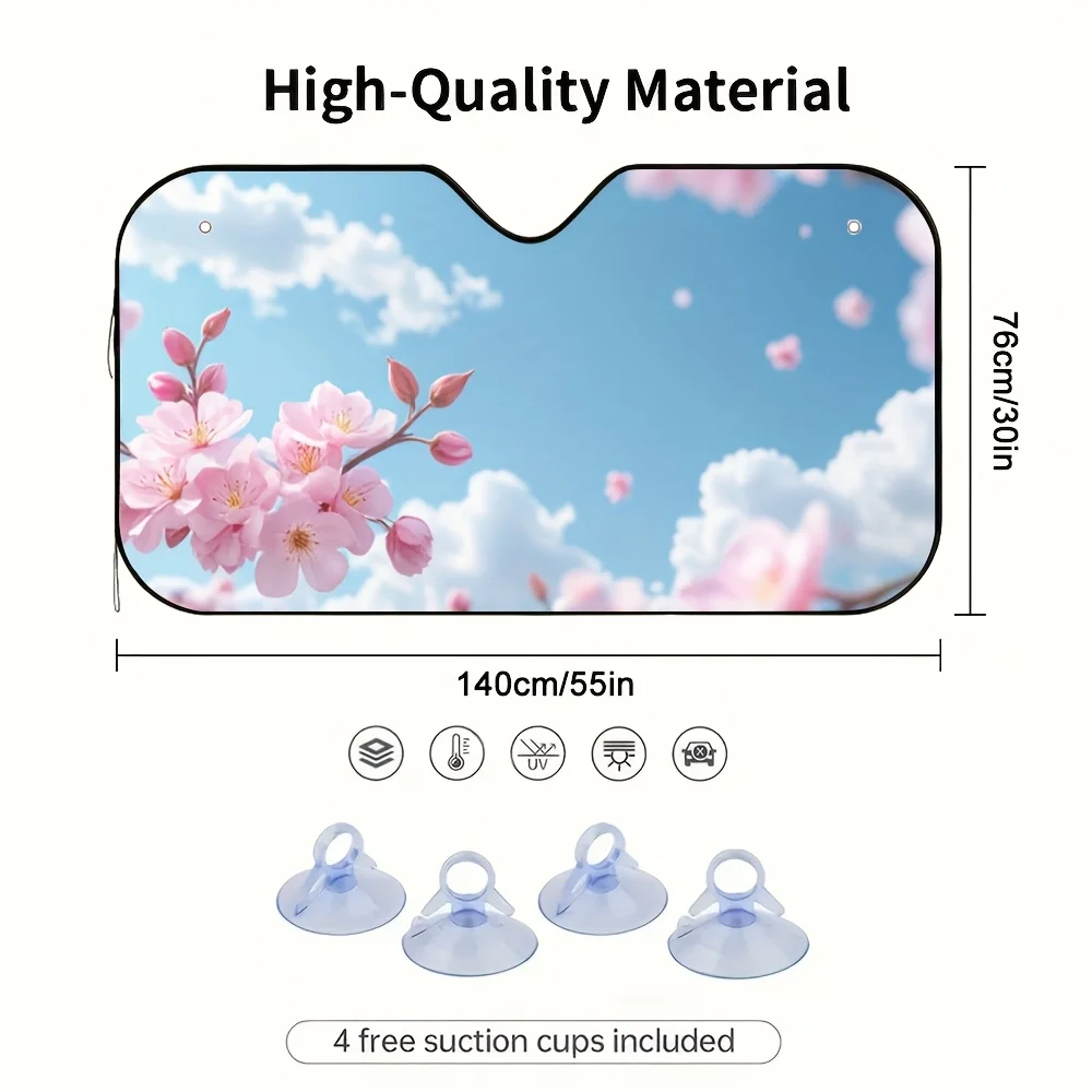 1pc Cherry Blossom Sky Car Sunshade, Prevents Direct Sunlight, Lowers Cabin Temperature, Perfect For Long Trips, City Driving, A