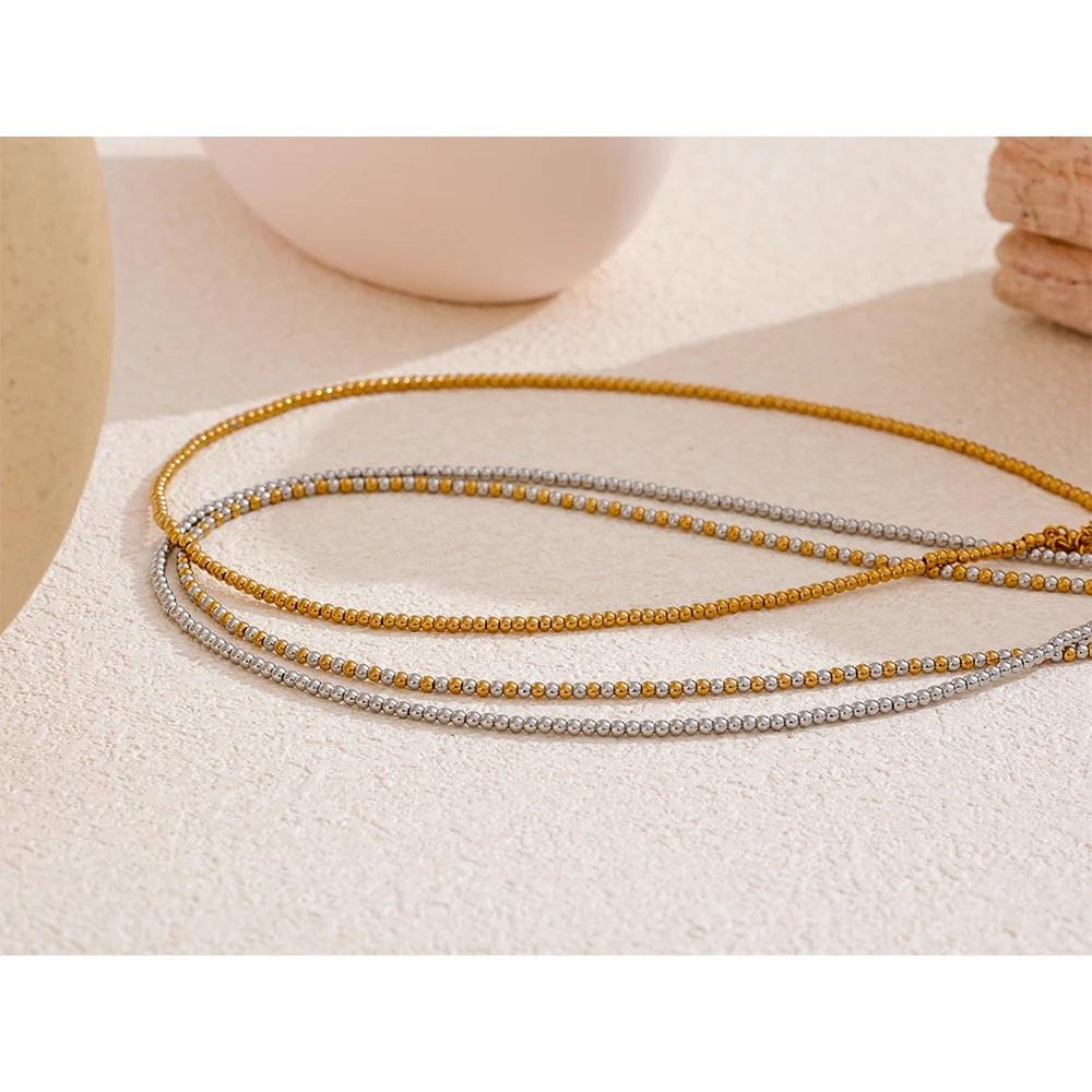 Yhpup 2mm Waterproof Chic Beads Handmade Chain Stainless Steel Fashion Necklace for Women High Quality Trendy Classic Jewelry