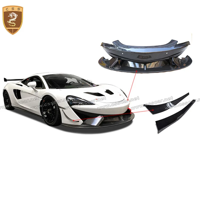 Car Wide Front Bumper with Side Splitter Spoiler Air Vent Wind Knife Stickers Trim Carbon Fiber For Mclaren 540C 570S GT4 Style