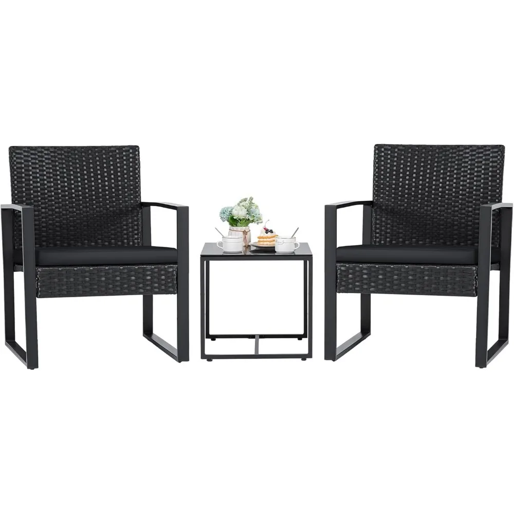 

3 Pieces Patio Set Outdoor Wicker Furniture Sets Modern Rattan Chair Conversation Sets with Coffee Table for Yard