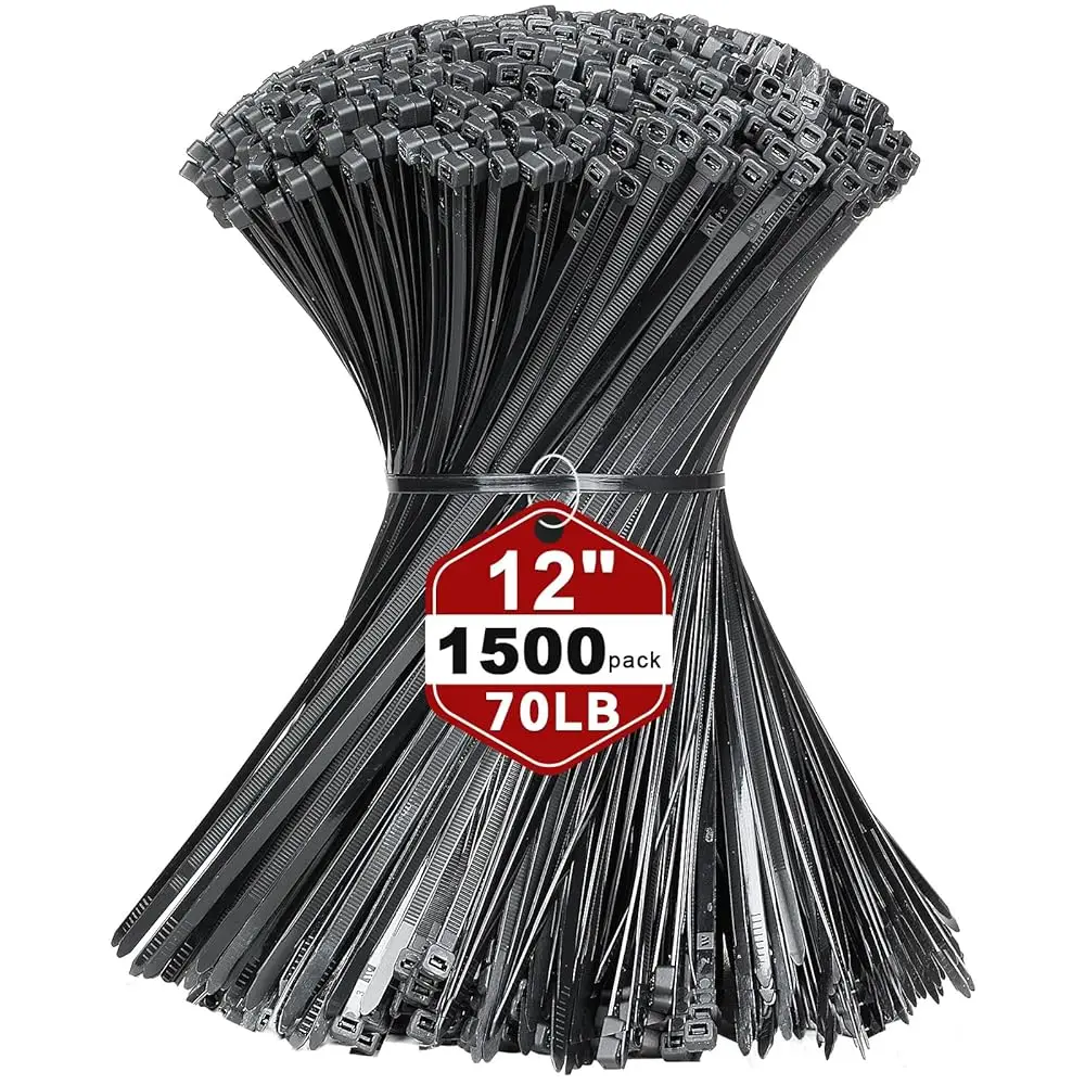 

Zip Ties, 1500pcs 12 Inch Heavy Duty Self-Locking Nylon Zip Ties, Black Cable Ties with 70lb Tensile Strength, UV Resistant C