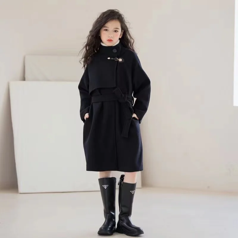 Girls' Woolen Coat 2024 Autumn/Winter Parent-child Korean Version Cardigan Mid-length Large Children's Girl Woolen Coat