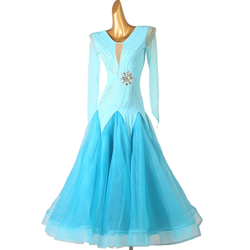 Vestido de dança moderno com diamante feito à mão, vestido de competição de performance, padrão nacional, vestido grande de balanço, vestido de dança social, novo