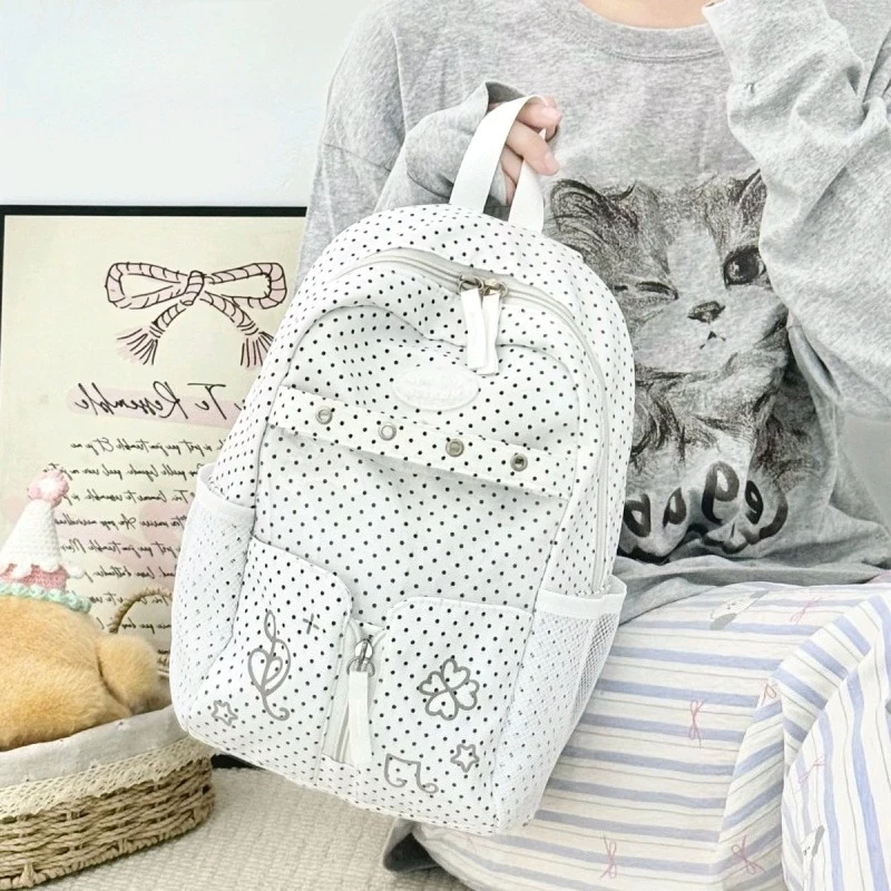 

High-capacity Women All Match Dots Backpack Student Casual Fashion Y2k Aesthetic Backpacks Korean Trendy Sweet Girls Backpacks