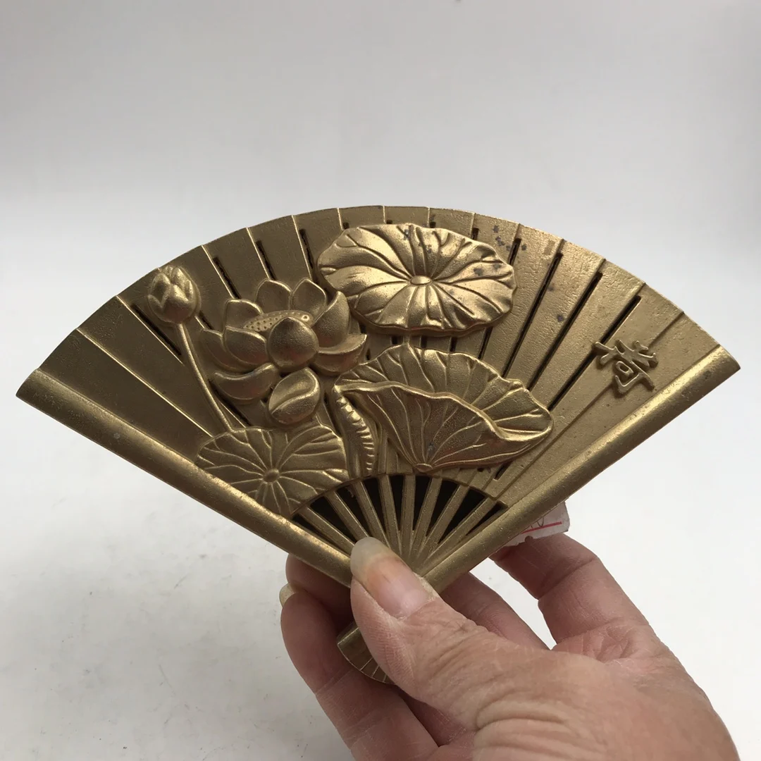 

CHINESE BRASS HAND-CARVED Lotus Fan Statues