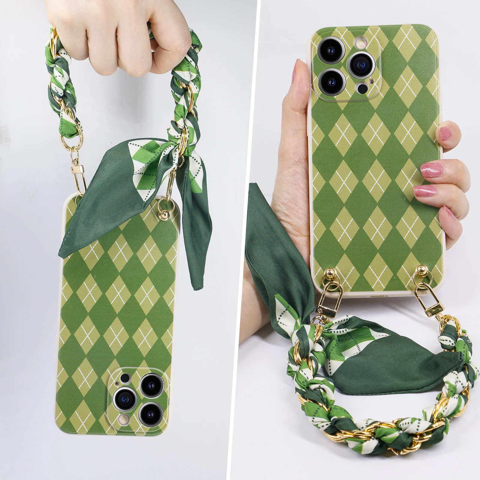 Designed for iPhone 14 Pro Max Case,Green Plaild Pattern Silicone Shockproof iPhone 14 Pro Max Phone Case with [Soft Anti-Scratc