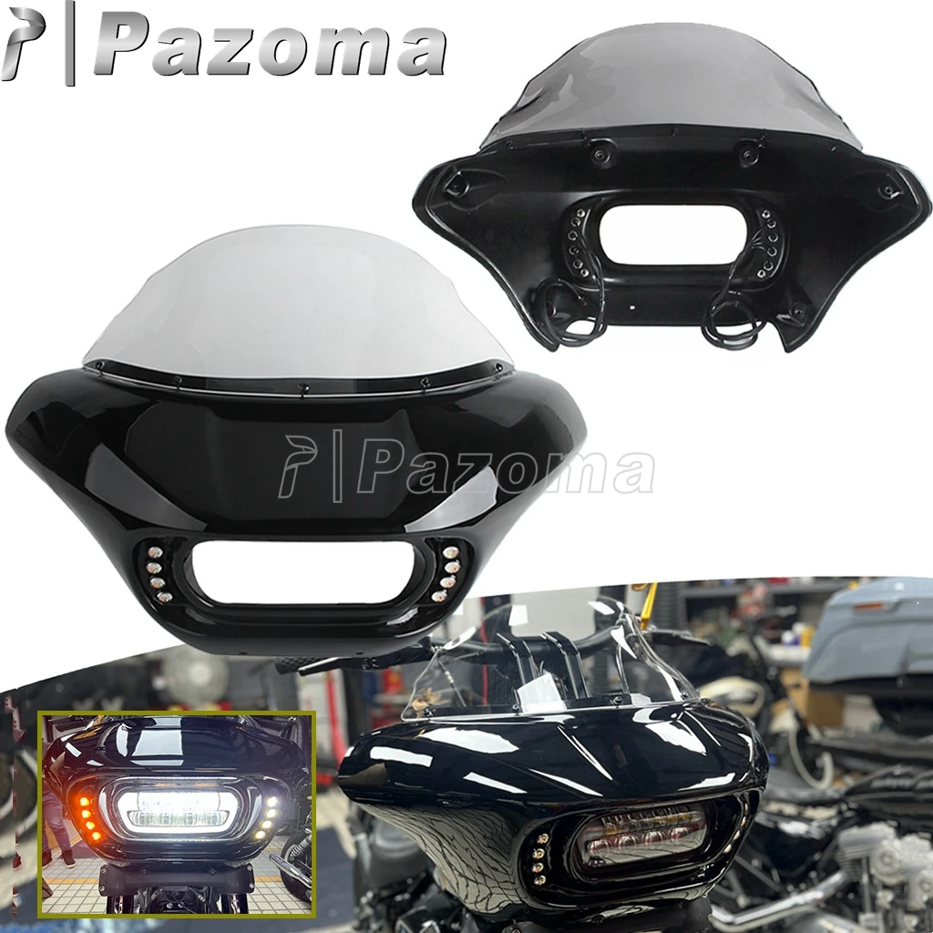 

9" Motorcycle Windshield Fairing Cover W/DRL Running Turn Signal LED Light For Harley Softail Fat Bob 114 FXFBS 18-24 FXFB 18-19