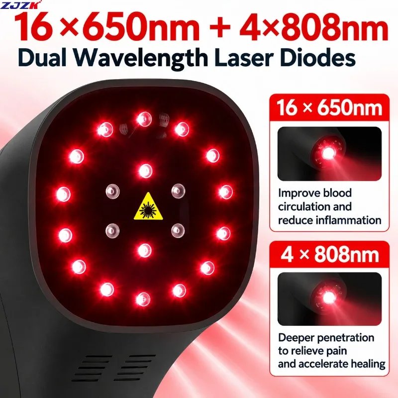 ZJZK Dual Wavelength LLLT Red Cold Laser Therapy Device Non-Invasive 808nm High Power for Pain Relief Arthritis Inflammation