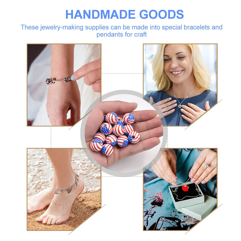 

50Pcs National Flag Design Wooden Beads DIY Accessories Safe Durable for Bracelets Pendants Handmade Gifts Wooden Bead