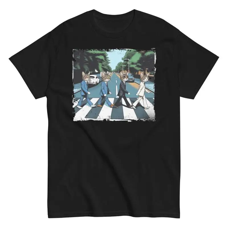 

Cats Crossing The Road Parody Cotton T Shirt Cat Lover Mom Dad