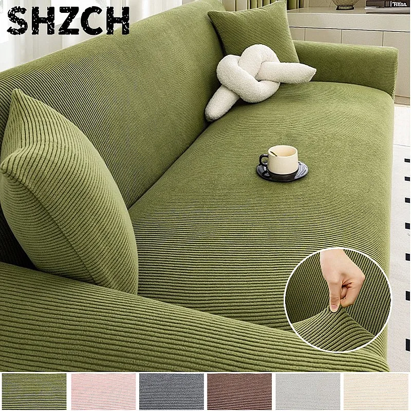 Corduroy Anti Cat Scratch Sofa Cover Stretch Slipcover Adjustable Corner Couch Protector 1-4 Seater