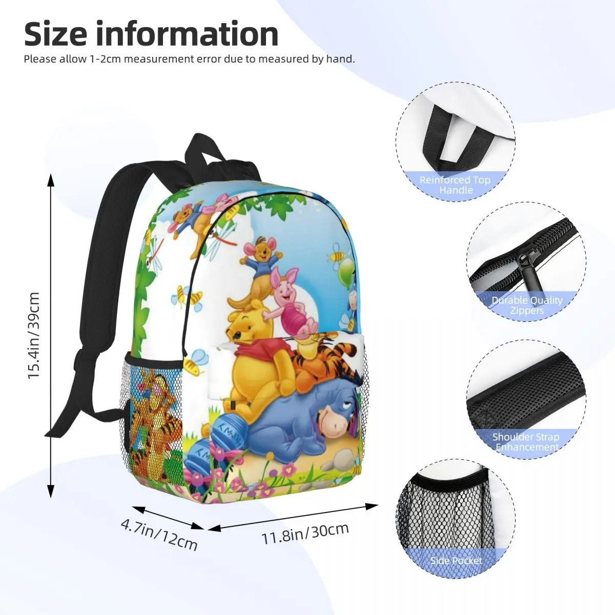 Pooh Bear New Fashion High Capacity Waterproof College Backpack Trendy Laptop Travel Book Bag 15inch