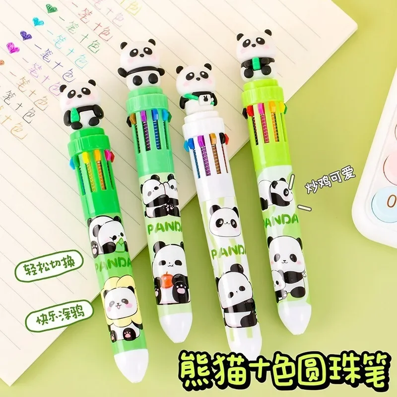 12 Pcs Fun and Colorful 10 Colors Press Panda Bamboo Ballpoint Pens-Student Stationery Office Supplies Christmas Gift