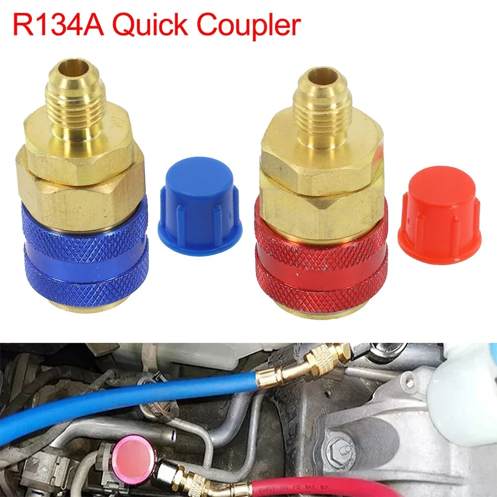 Adaptador de 2 piezas para coche, acoplador de ajuste rápido para R134A, Alto y Bajo conector de ajuste lateral, herramientas de aire acondicionado