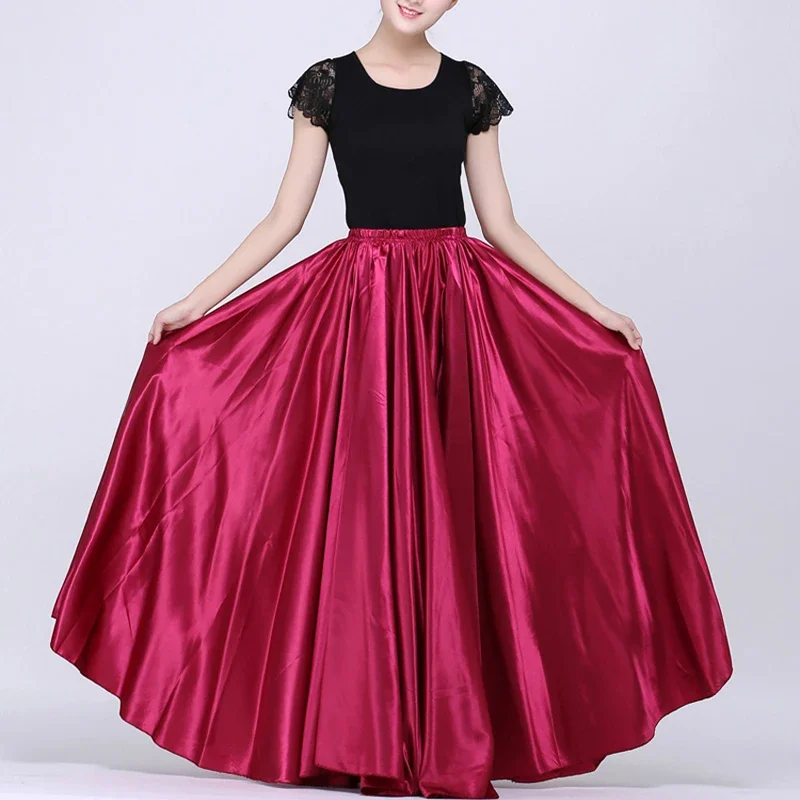 Disfraces de baile de equipo para mujer adulta, falda de Flamenco español gitano de seda satinada, Swing grande, 10 colores