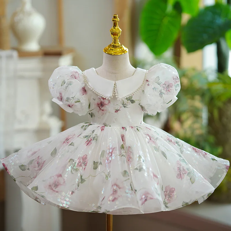 Fashionable Embroidery Doll Collar Wedding Birthday Baptism Easter Eid Party Girl Dress Children's Princess Kids Evening Dresses