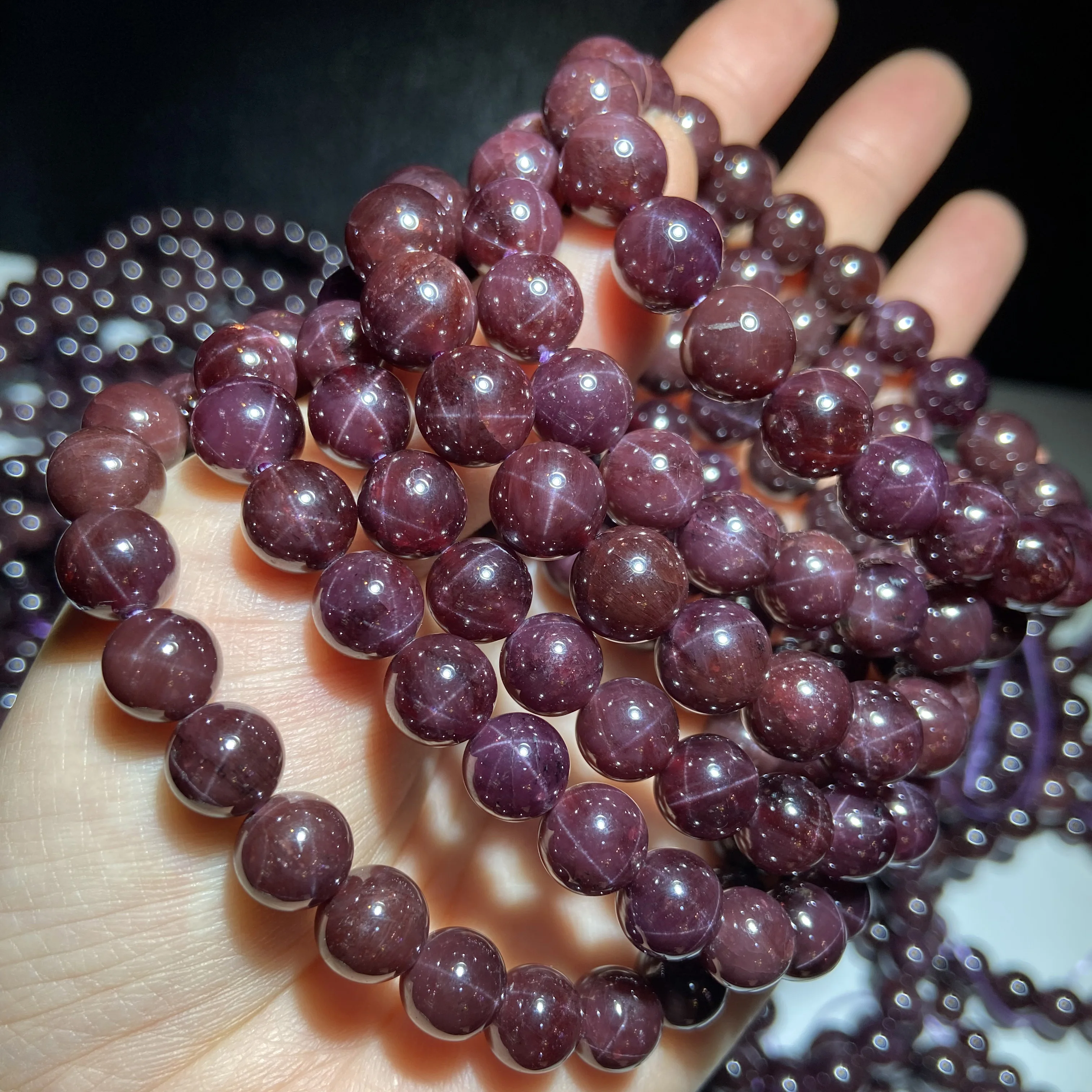 Meihan Natural Brazil Starflash Garnet Smooth Round Loose Beads For Jewelry Making Design DIY Necklace