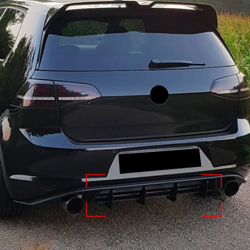 

4 Fins Car Rear Bumper Diffuser Rear Side Splitters Spoiler Lip For VW Golf 7 MK7 GTI 2013-2016 ABS Body Kits Gloss Black Tuning