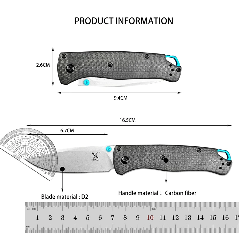 Outdoor Folding Pocket Knife 533 D2 Blade Carbon Fiber Handle EDC Multitool Utility Hunting Survival Camping Portable Knives