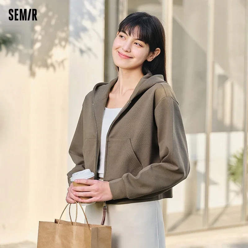 

Semir 2024 Jacket Women Short Style Small Solid Color Loose Casual Lazy 2024 Spring New Hooded Jacket Versatile