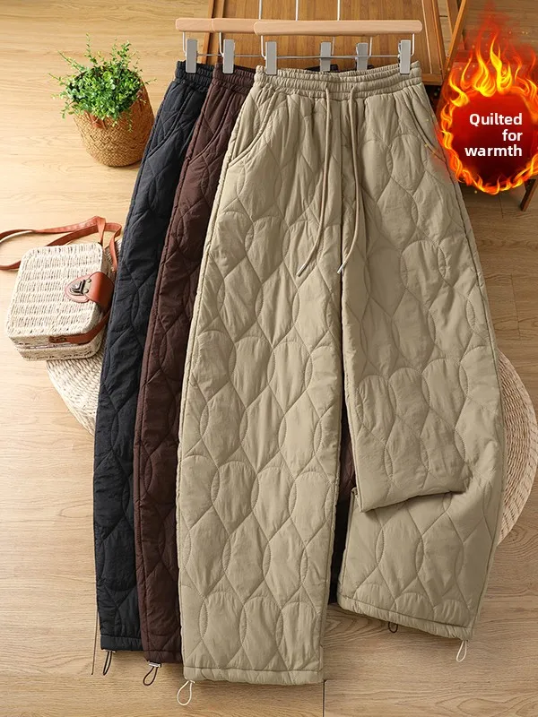 

Winter New Quilted Cotton Casual Pants Large Size Women's Warm Anti-Cold Wide Leg Loose Fit Trousers Comfortable High Waist