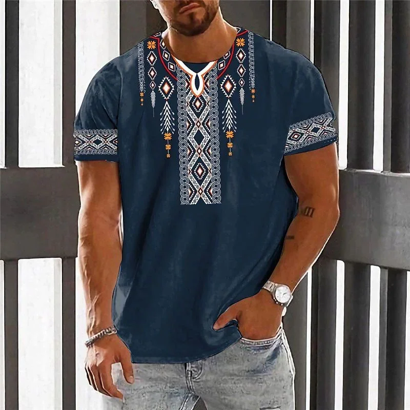 T-shirt etnica vintage 3d Stampa Abbigliamento O-Collo Uomo Top T-shirt oversize a maniche corte Allentato Maschile Streetwear Abbigliamento da uomo