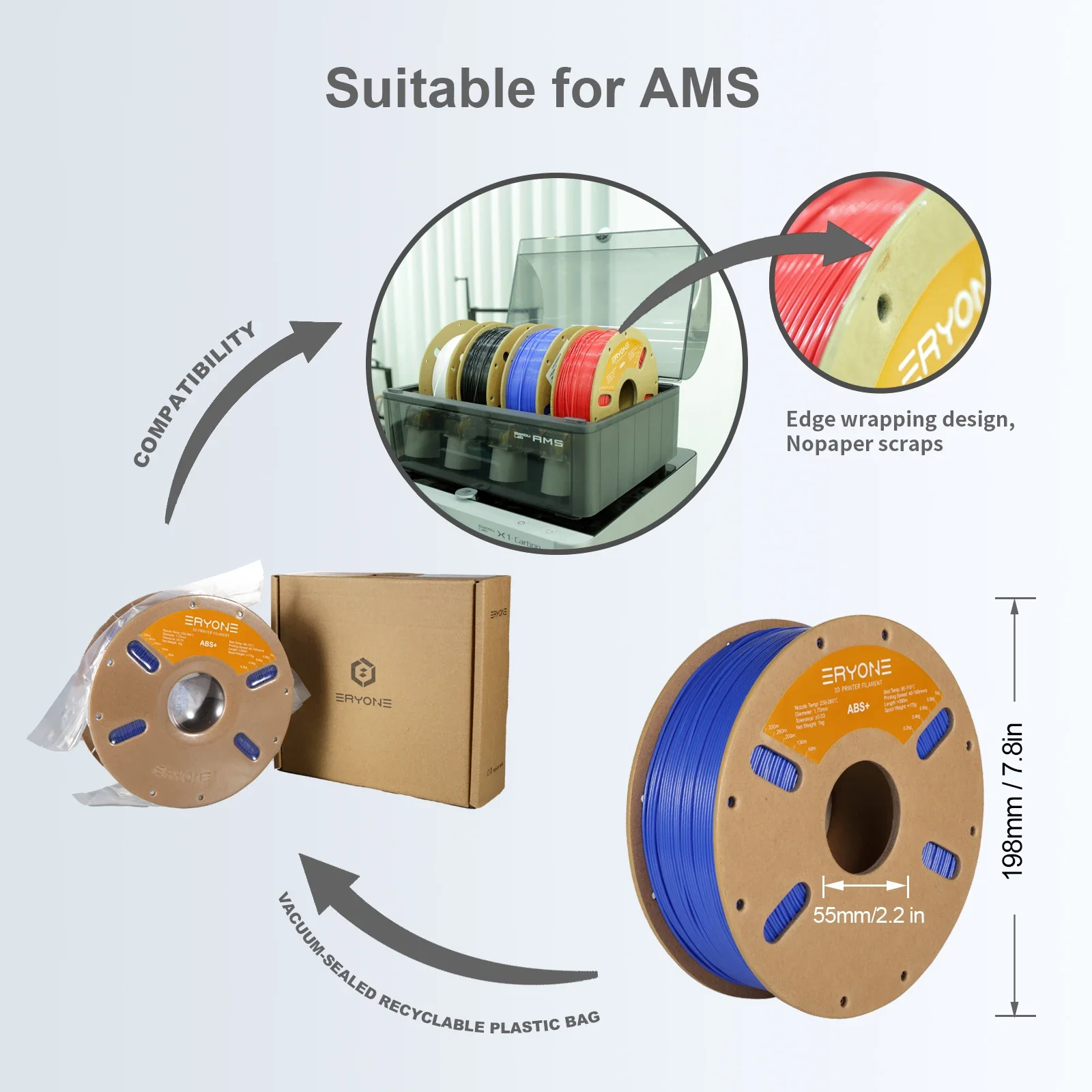 ABS+ Filament 3D Afdrukken 1KG 1.75mm ± 0.03mm Diameter Uitstekende Kwaliteit Perfect Spool 3D Printer Snelle Verzending