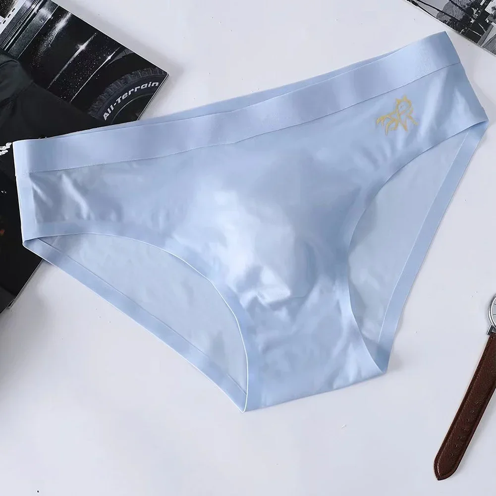 New Summer Mens Ice Silk Underpants Daily Underwear Sexy Briefs Middle Waist Solid Panties Shorts U Convex Pouch Seamless Thong