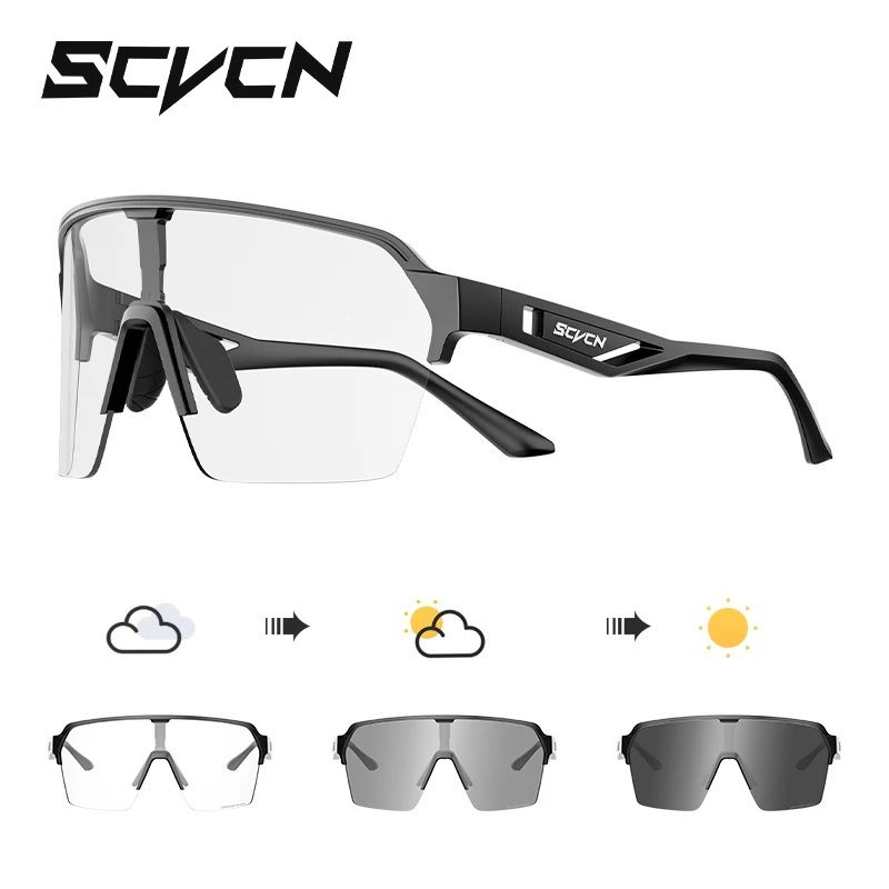 SCVCN Photochromic UV400 Protection Sports Glasses Men Women MTB Riding Windproof Goggles Driving Eyewear Cycling Sunglasses