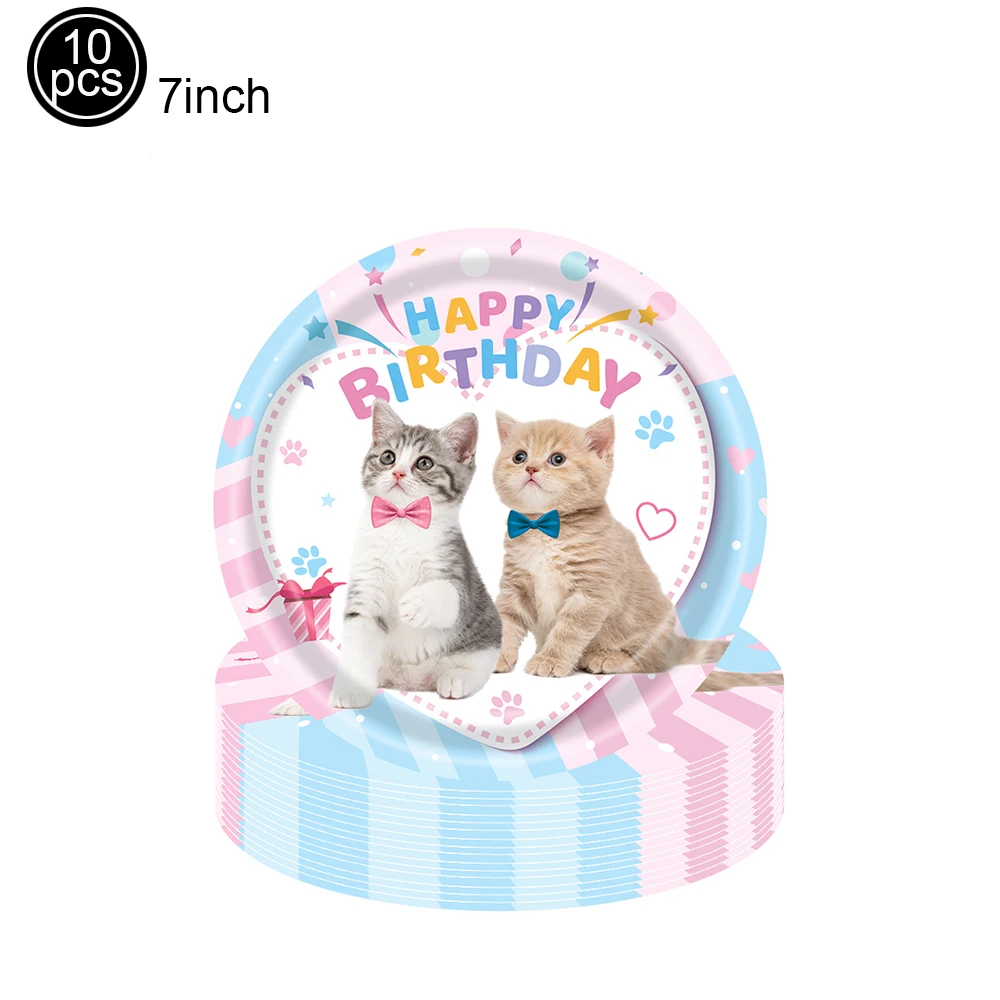 Katzenparty-Pappteller, Tassen, Servietten, Partyzubehör, Katzengesicht, alles Gute zum Geburtstag, Banner, Tischdecke für Geburtstagsparty-Dekoration mit Katzenmotiv – Detail 2