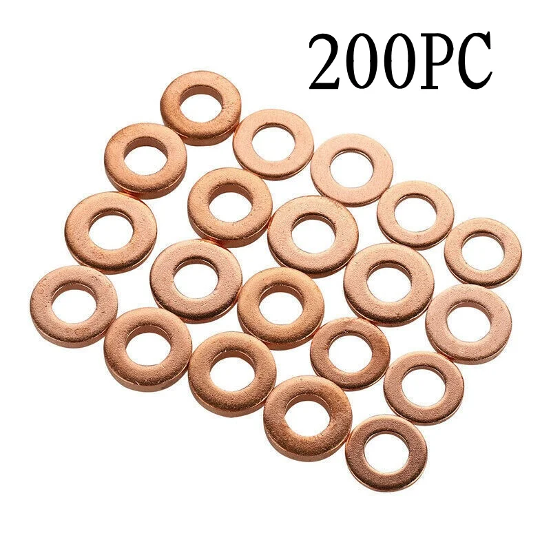 200pcs Copper Diesel Injector Ports Washers Fuel Set Seal Rings Assortment Set O-Ring Seal M5-M14 Wear-Resistant Auto Parts