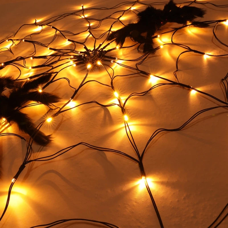 Guirnalda luces LED telaraña para Halloween KX4B con decoración lámpara malla red con Control remoto