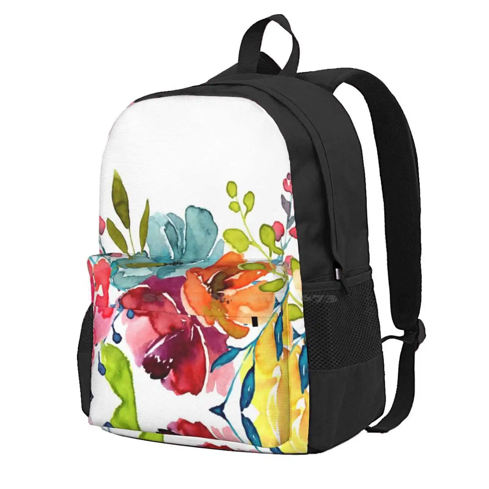 Bright Flowers Summer Watercolor Peonies Hot Sale Schoolbag Backpack Fashion Bags Colorful Flowers Peonies Floral Bright