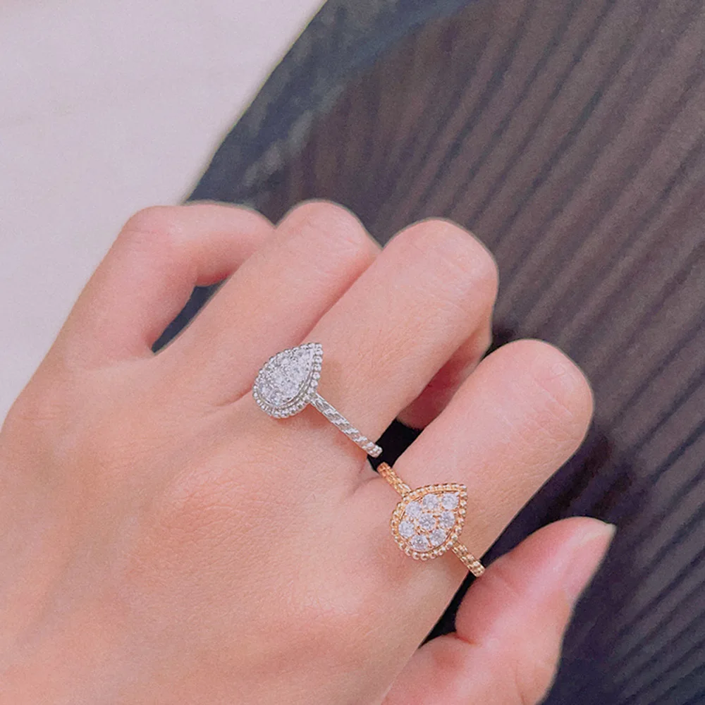 Fashion Classic Water Drop Ring Women's Shiny Exquisite Wedding Accessories Brand Jewelry S925 Sterling Silver Anti Allergy 2023