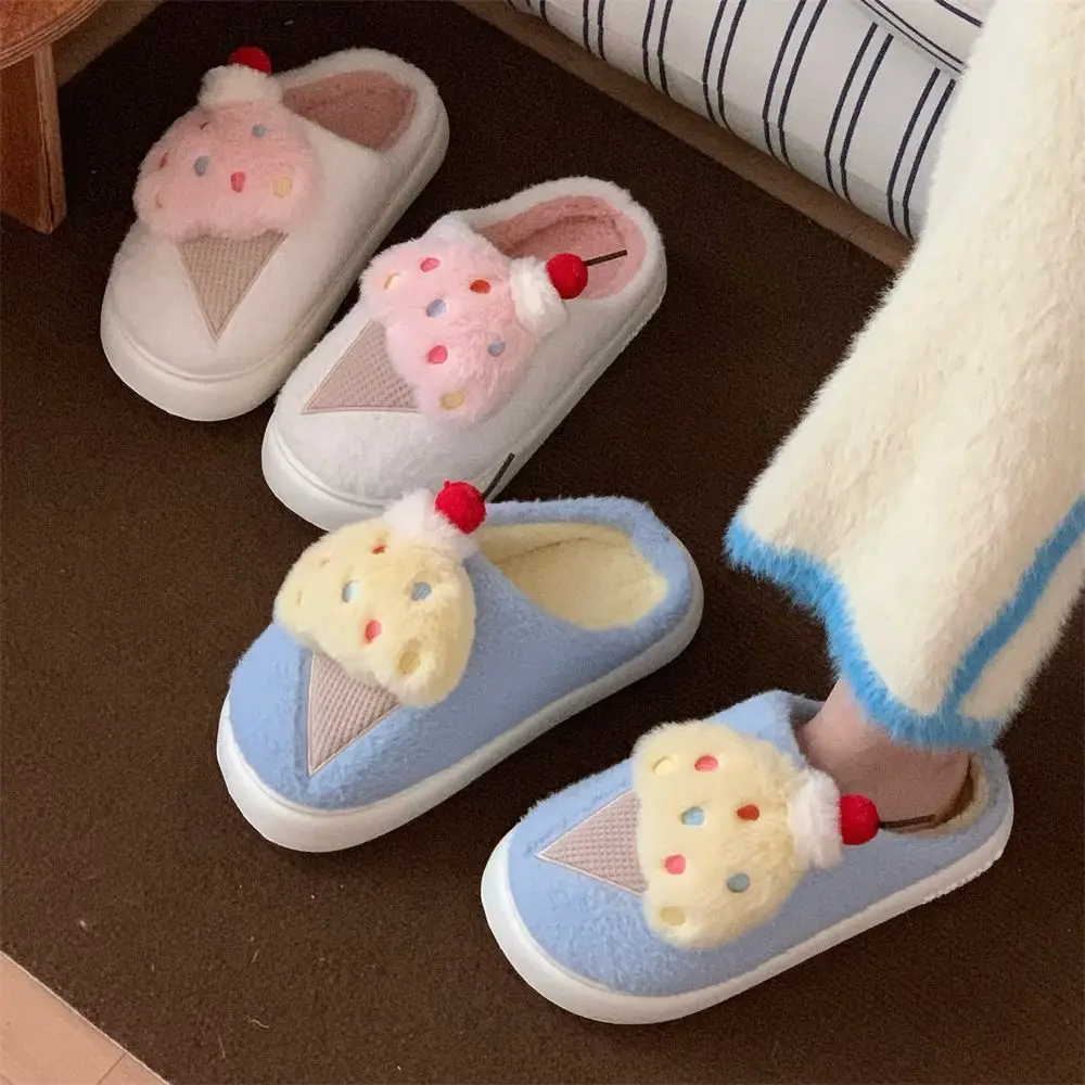 

New creative ice cream inspired home cotton slippers women's winter fuzzy floor shoes indoor house slipper woman cloud sliper