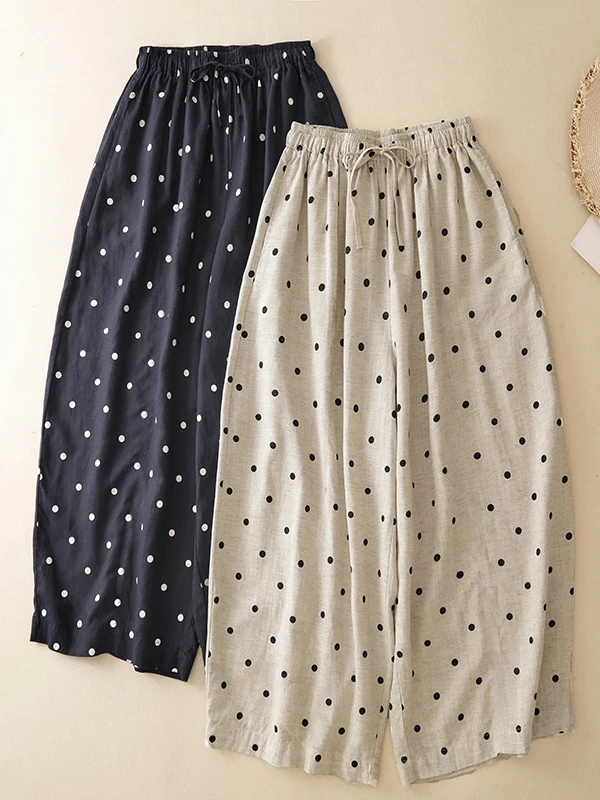 

Fashionable Polka Dot Wide Leg Pants with Belt High Waist Slimming Harlan Print Korean Style Casual Summer Ladies Trousers